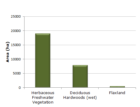 Graph showing amount of the region’s freshwater wetlands by vegetation type (2012)