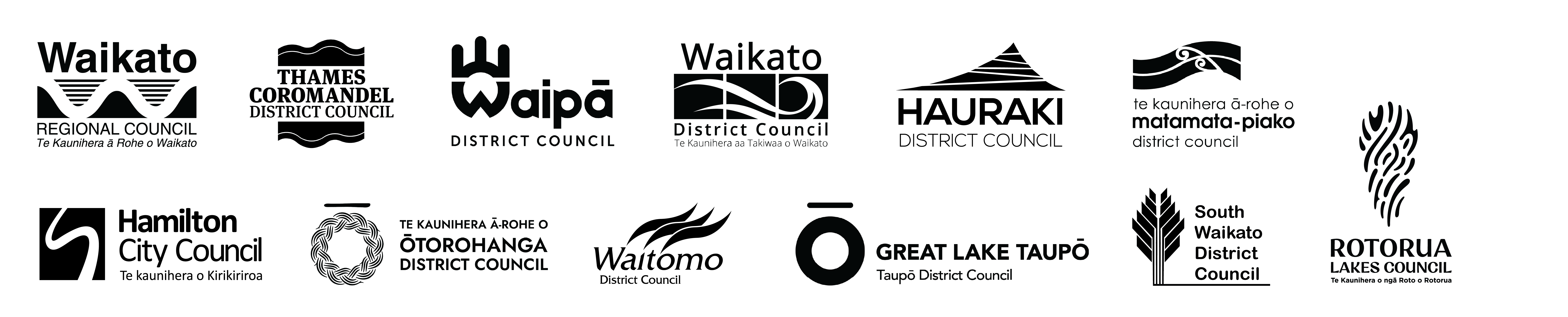 Footer image - Logos of regional and territoral authorities: Waikato Regional Council | Taupō District Council | Rotorua District Council | Waitomo District Council | Ōtorohanga District Council | South Waikato District Council | Waipā District Council | Hamilton City Council | Matamata Piako District Council | Waikato District Council | Hauraki District Council | Thames-Coromandel District Council