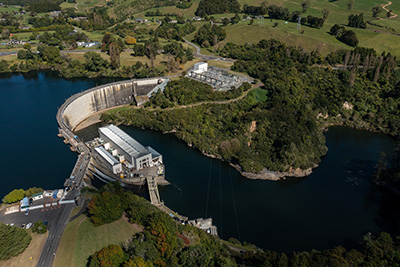 Aerial view of one of the hydro electric schemes along the Waikato River