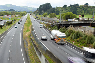 View along the Waikato expressway from one of the many overbridges