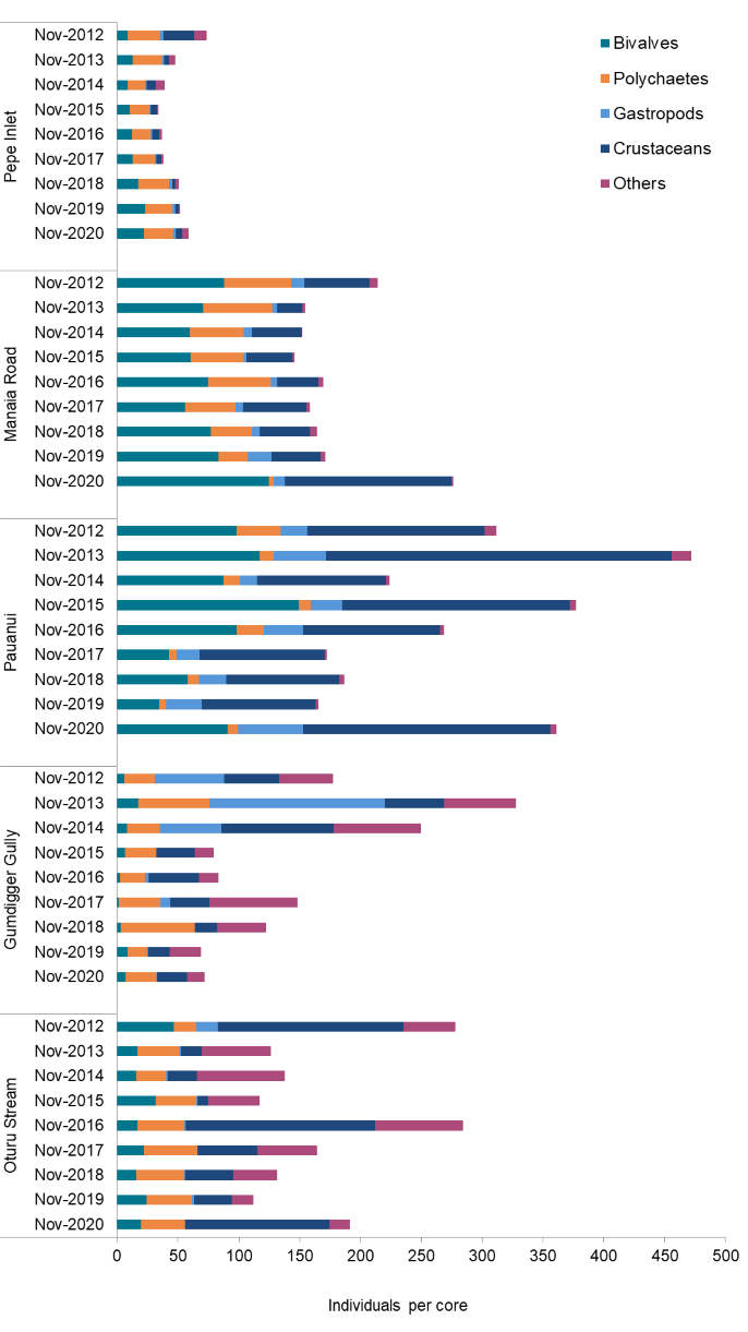 Tairua Harbour sediment-dwelling organisms graph