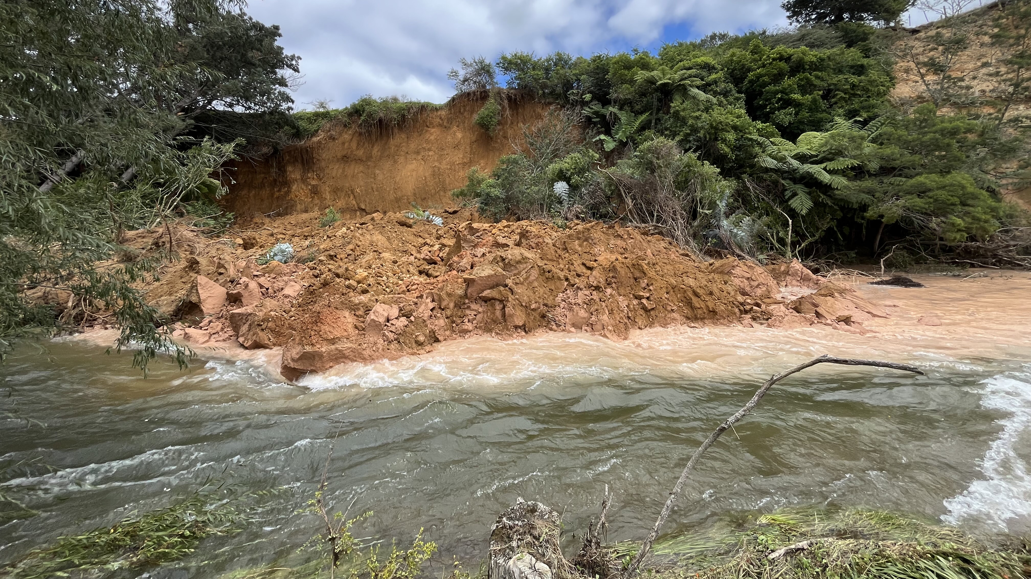Flood damage, streambank erosion, February 2026.