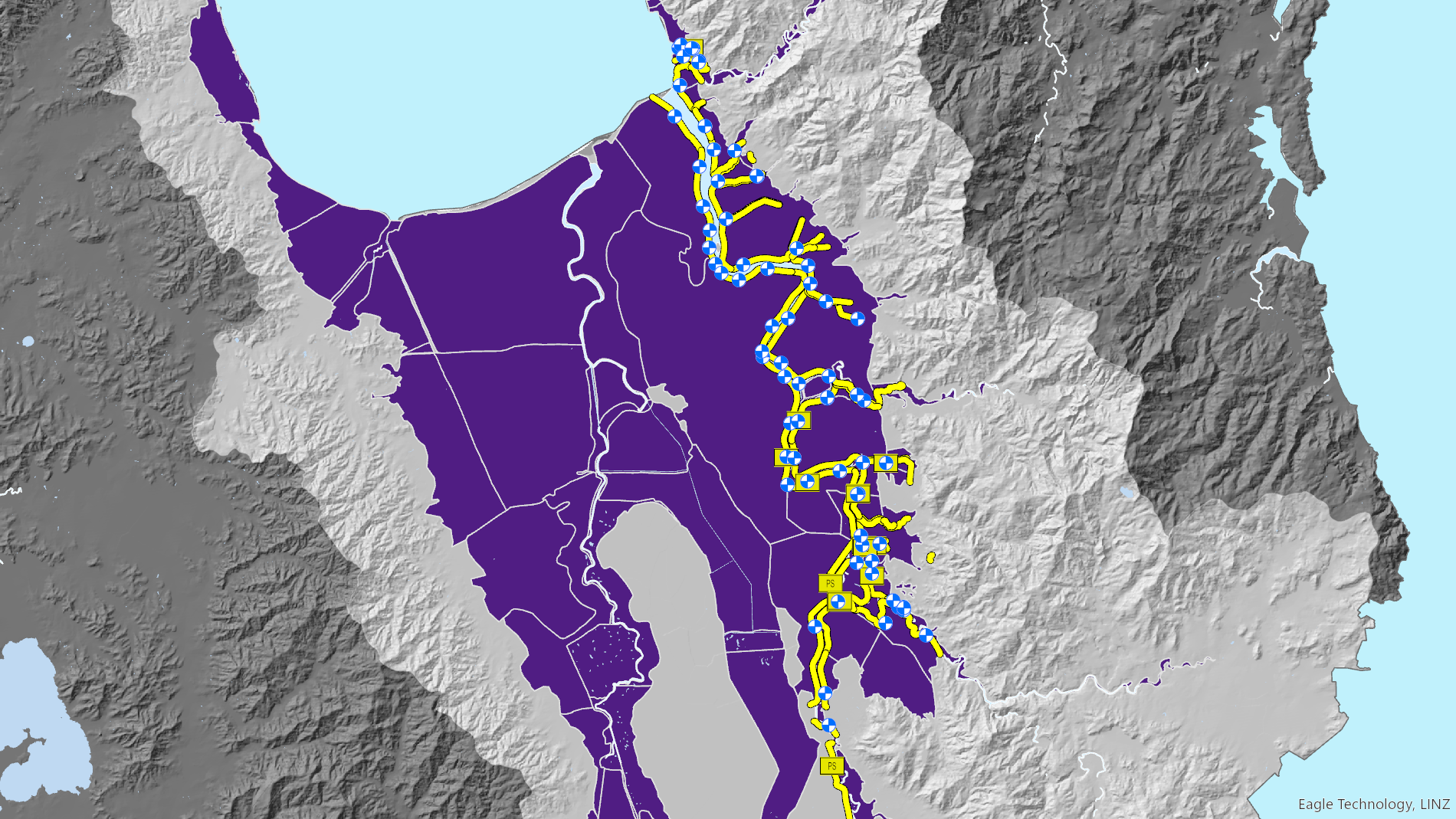 Map of flood protection scheme around Waihou valley