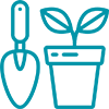 Line image of a pot and shovel