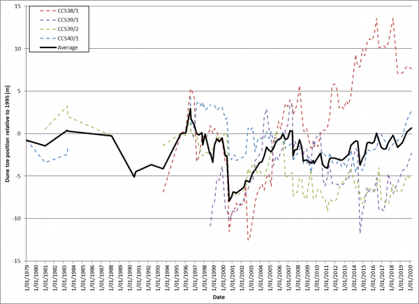 Indicator graph - shoreline change - Pauanui