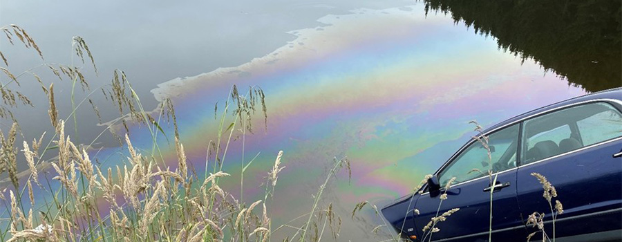 Image of petroleum sheen on water