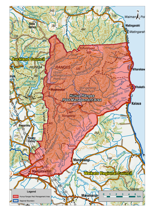 Image - map of Hūnua Ranges Pest Management Area