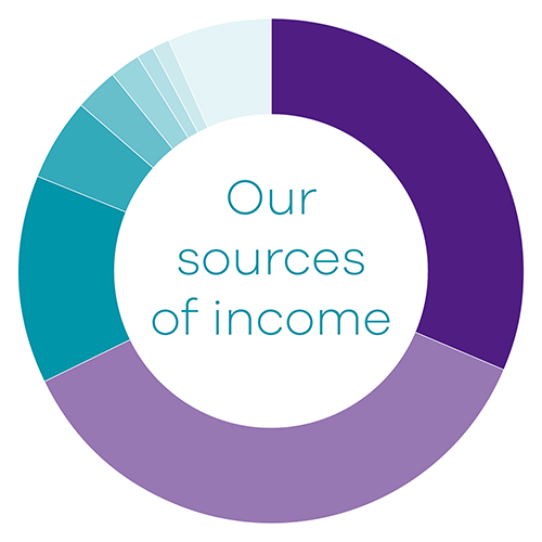 Image - A donut graph showing our funding sources