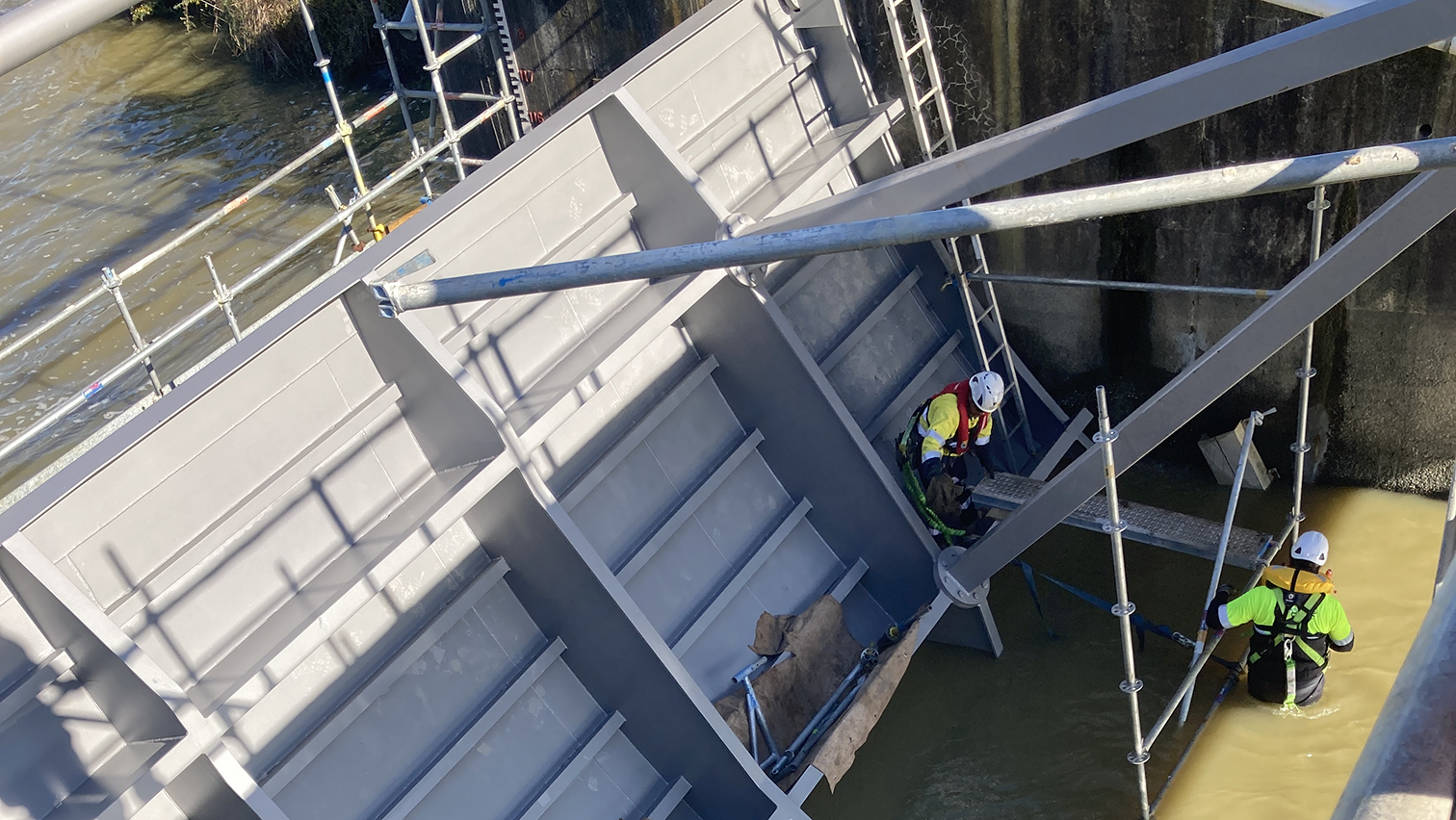 Freshly repaired control gate back in the right place in Lake Waikare