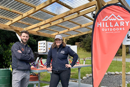 Hayden Devine and Amy Lendrum at the cleaning station